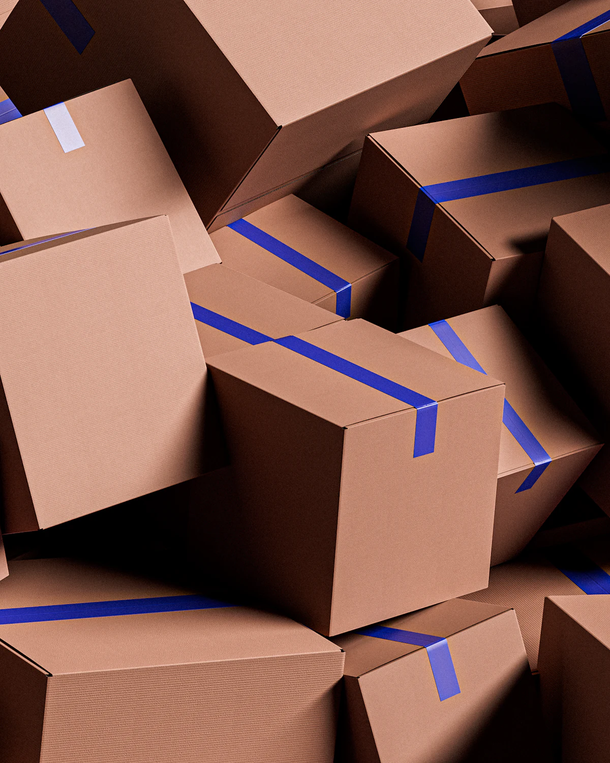 Stack of taped cardboard shipping boxes